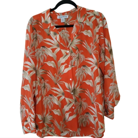 Tommy Bahama Tops - Tommy Bahama Womens 100% Silk Floral Top Orange Button down Large